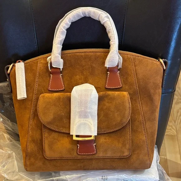 NWT Dooney and Bourke Naomi suede satchel in Amber - Picture 1 of 4
